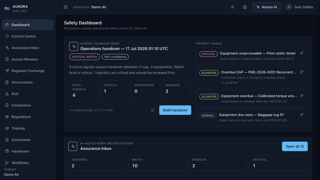 Aurora live aviation safety dashboard and risk heatmap