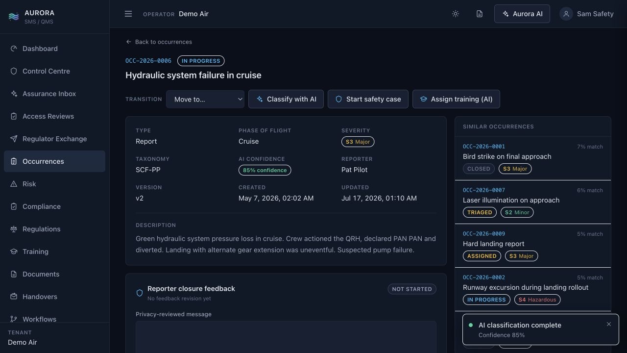 FlightAtom Aurora AI Classification screenshot