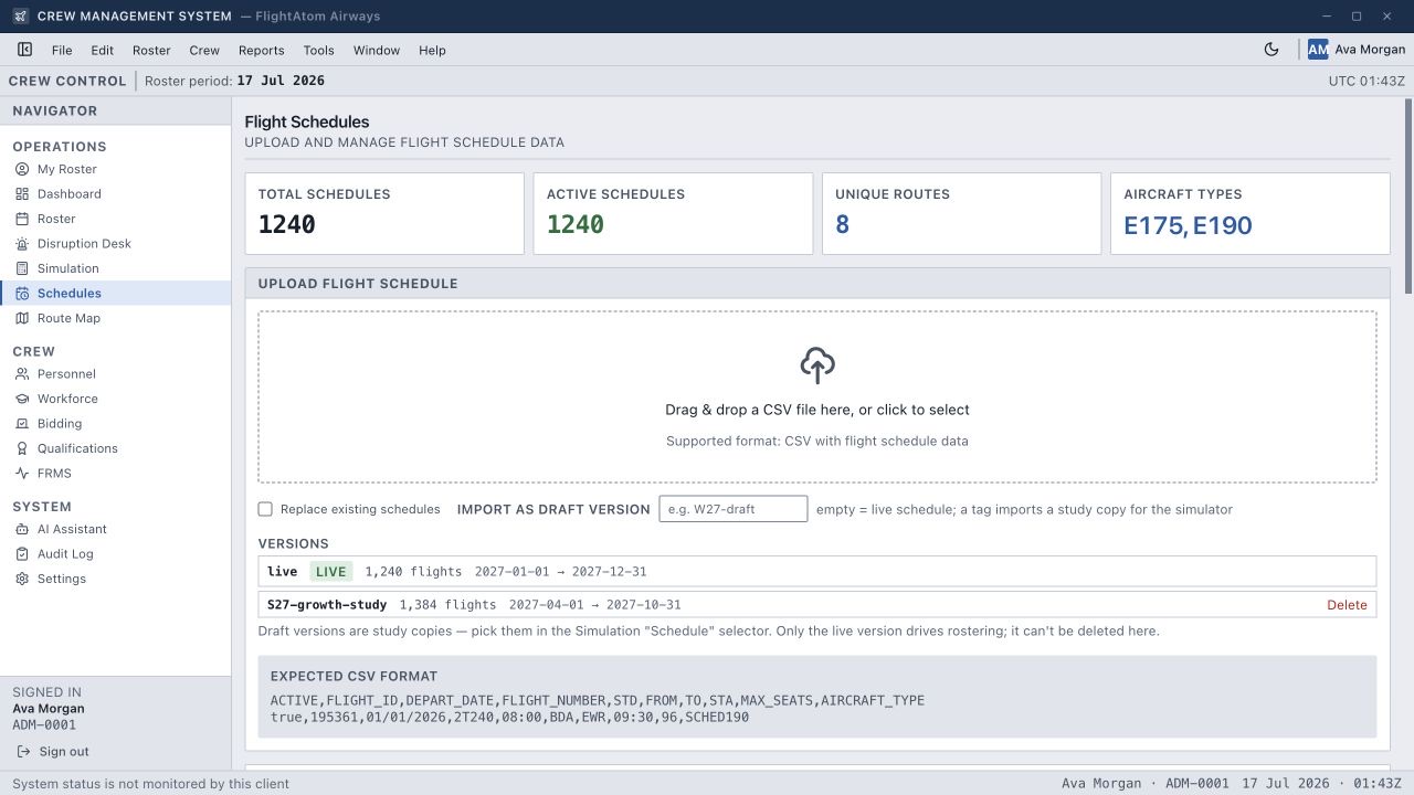 FlightAtom Crew Schedule Control screenshot