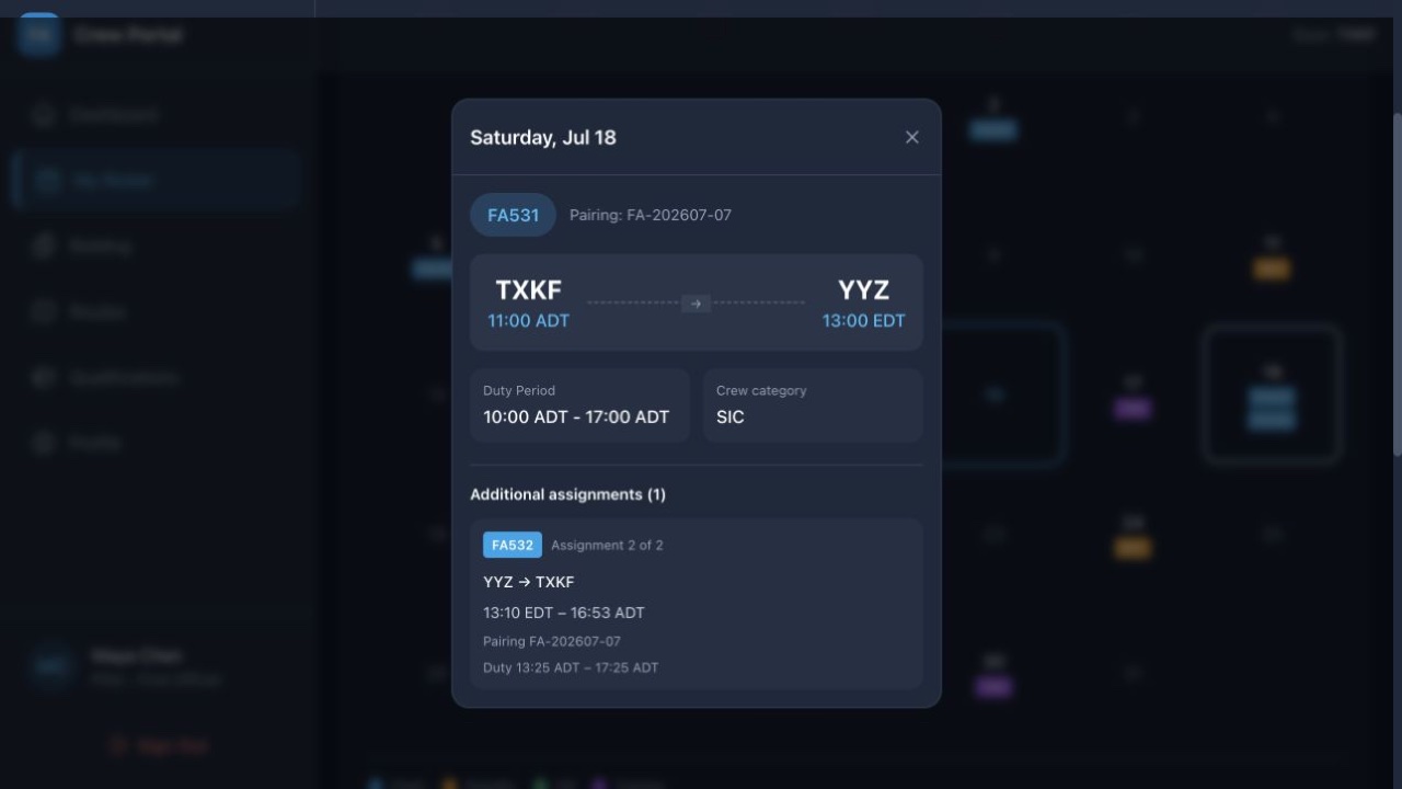 FlightAtom Crew Roster Detail screenshot
