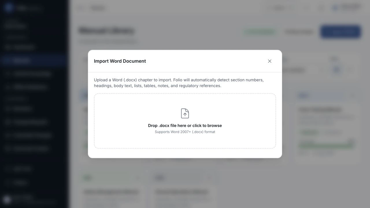 FOLIO DOCX import dialog from the current application