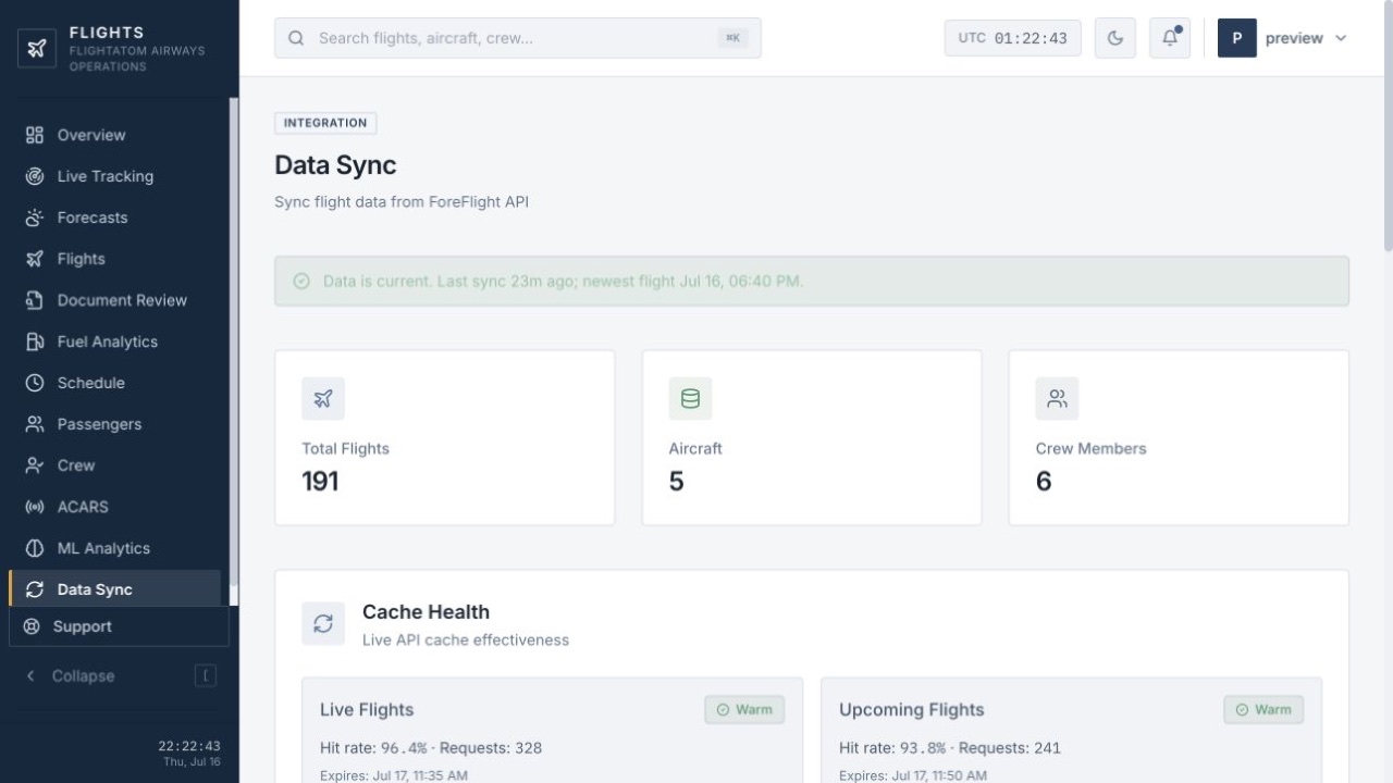 FlightAtom Flight Data Freshness & Sync screenshot