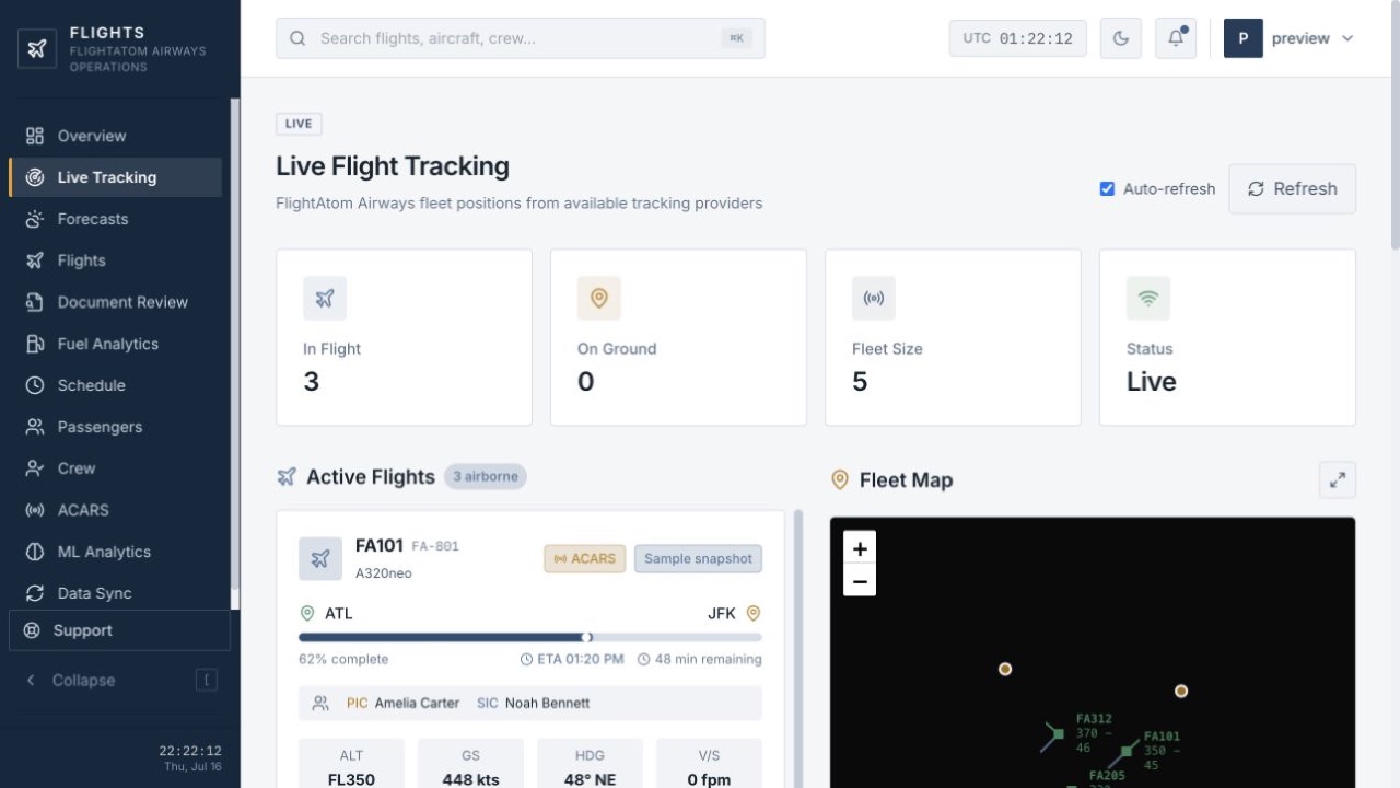 FlightAtom Flight Live Fleet Context screenshot