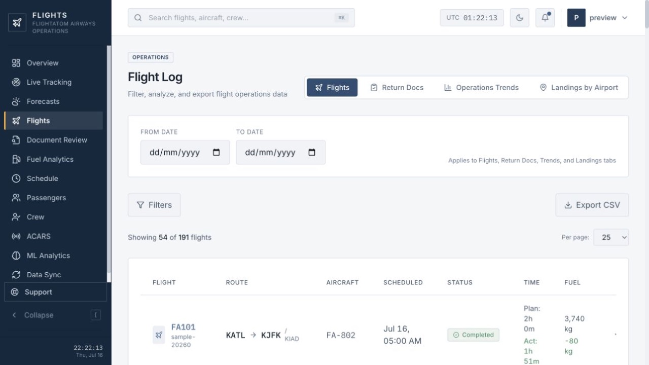 FlightAtom Flight Flight Records & OOOI screenshot