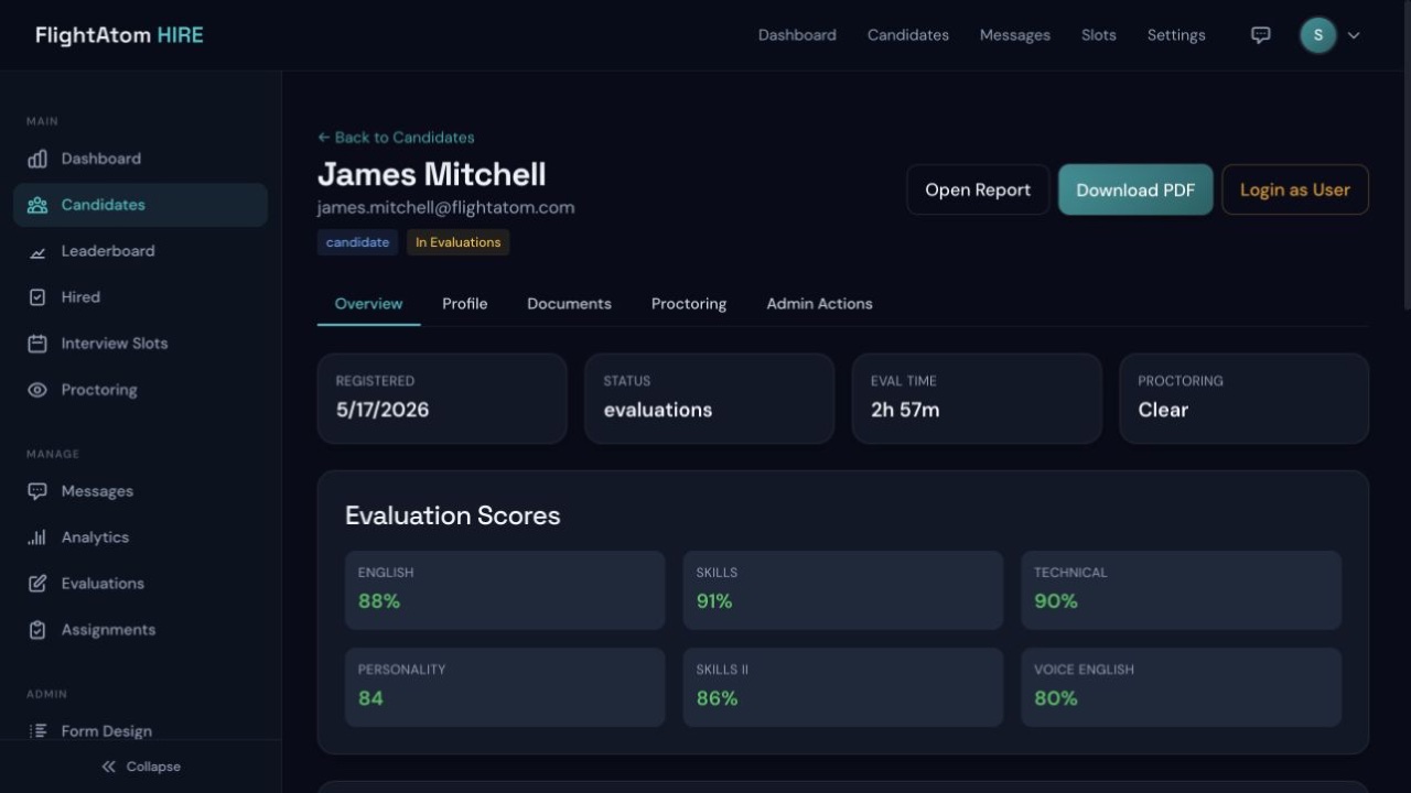 FlightAtom Hire Candidate Record screenshot