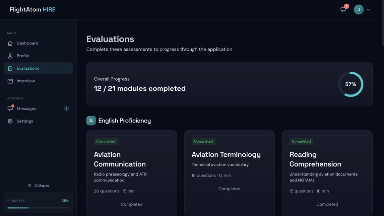FlightAtom Hire Evaluations screenshot