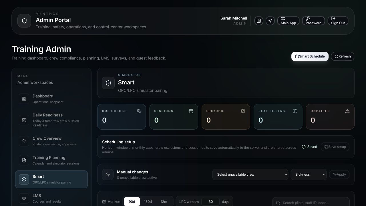 FlightAtom Menthor Smart Simulator Planning screenshot