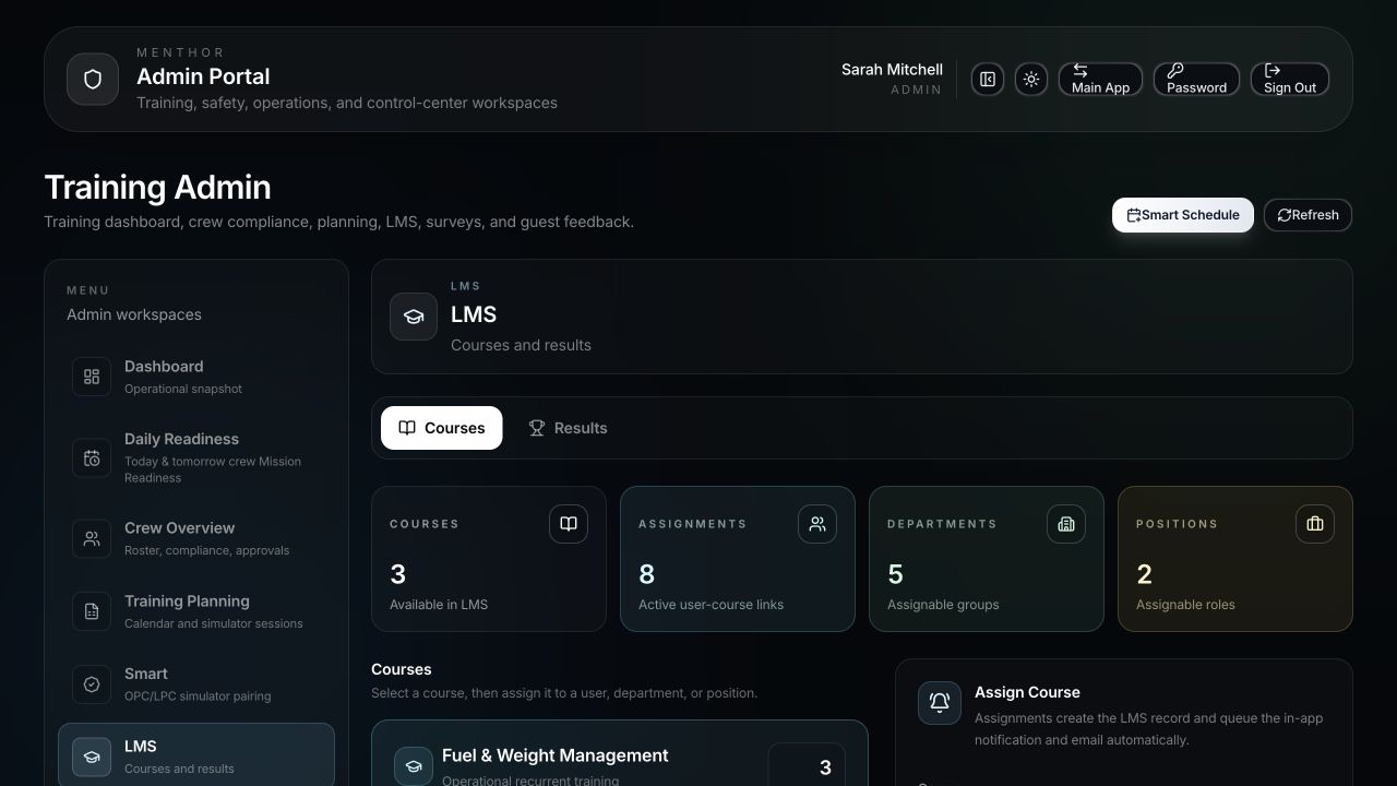 FlightAtom Menthor Learning Administration screenshot